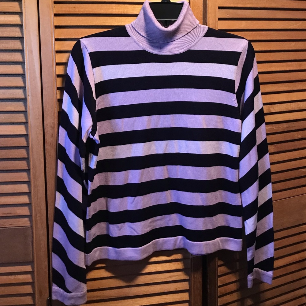 Sandra King Eggplant & Lavender Striped Turtleneck